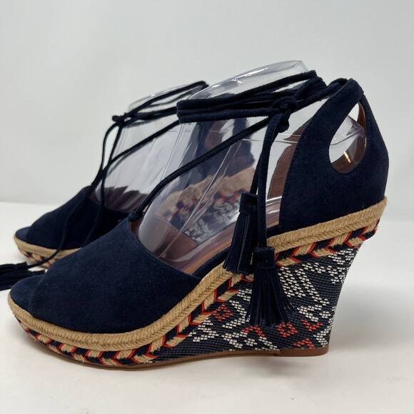 CAbi Shoes - Cabi Isla Wedge Sandals Women's 9M Leather Boho Espadrilles Strappy Fringe EUC